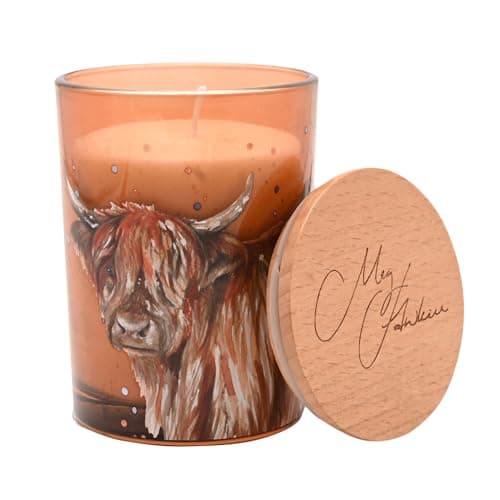 Image of Meg Hawkins 250g Candle – Highland Cow Apple Orchard Scent – Glass Jar with Watercolour Wildlife Design – Luxury Fragranced Home Décor Gift - H: 11cm x W: 8cm.