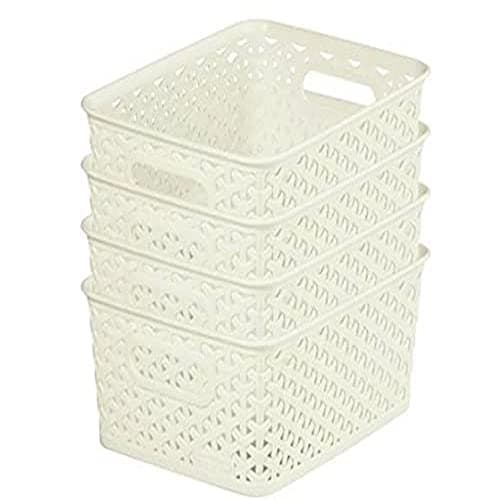 Image of Curver My Style Storage Baskets, Stackable & Durable, 4 Litres Each, Cream (Set of 4)