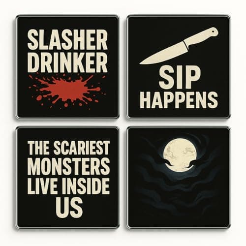 Image of Acrylic Coaster Gift Set of 4 Chilling Sips Design - Horror Film Inspired Home Decor for Movie Lovers