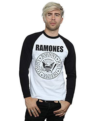Image of Absolute Cult Ramones Men's Presidential Seal Long Sleeved Baseball Shirt Large White/Black