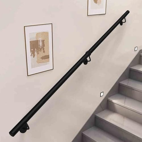 Image of Drsyffsup Stair Handrail for Walls - 1m 1.5m 2m 3m 4m 5m 6m Stairs Railings Safety Grab Bar - Black Metal Wrought Iron Balustrade for Indoor Outdoor Villa Loft Corridor(6ft/180cm)