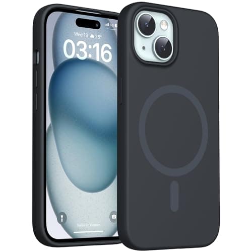 Image of TOCOL Magnetic Silicone for iPhone 15 Case, Fit for MagSafe, Liquid Silicone Slim Silky-Soft Touch, Multi-Color Anti-Scratch Shockproof for iPhone 15, Black