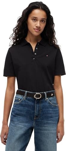 Image of Tommy Hilfiger Women’s 1985 Short Sleeve Regular Fit Pique Polo Shirt, Black (Black), S