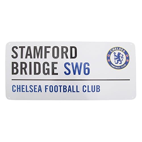 Image of Chelsea FC Official Stamford Bridge Metal Football Club Street Sign (One Size) (White/Black/Blue)