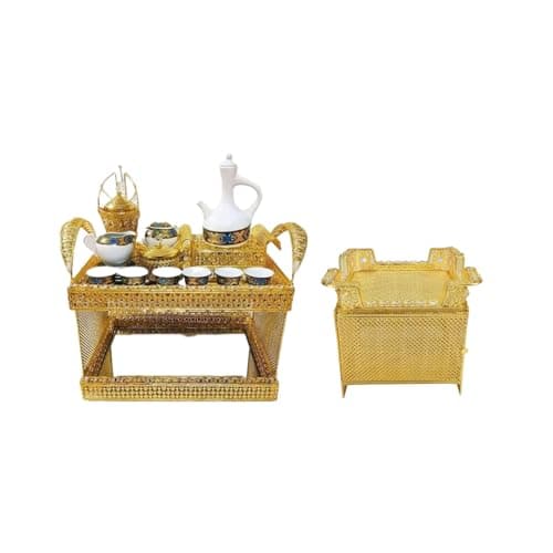 Image of Traditional Ethiopian Habesha Coffee Table Set, Gold Metal Decorative, Ornate Cultural Design