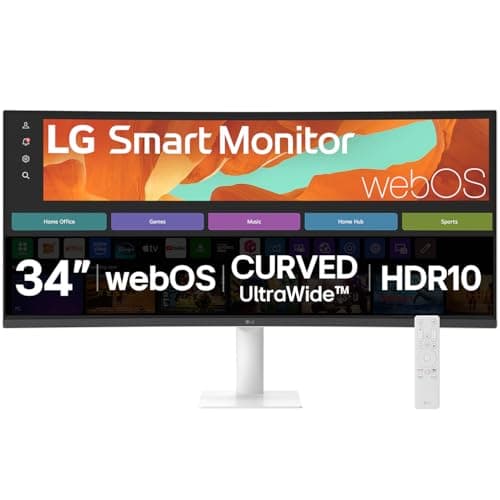 Image of LG SMART Monitor 34U601SA-W, Curved UltraWide QHD 1440p VA, 34 inch, 100Hz, 5ms GtG, HDR10, Wi-Fi, Bluetooth, Home office - Remote Desktop, Airplay, webOS smart apps with remote, Speakers, HDMI, White