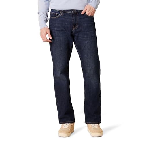 Image of Amazon Essentials Men's Straight-Fit Bootcut Jeans - Discontinued Colours, Dark Blue Vintage, 36W / 32L