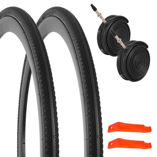 Image of RUHUO 2-Pack 700x28c Bike Tire Tube, 700c Road Bike Tires & Tubes, Folding Replacement Bicycle Tires for City Commuter Road (UK) (700x28c)
