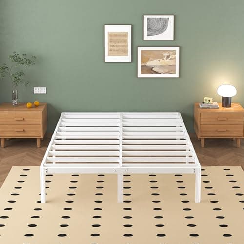 Image of Lutown-Teen White King Bed Frame, 5ft with Rounded Corner Legs, Heavy Duty Metal, Noise Free, Easy Assembly