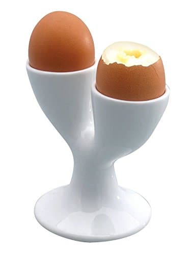 Image of apollo THE HOUSEWARES BRAND Porcelain Egg Cup Double, Boiled Egg Holder for Breakfast, Size: 10x11x5cm, White