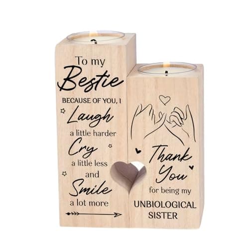 Image of eBoutik - Wooden Heart Shaped Tea Light Candle Holders - Best Friend Decorative Candles for Friendship Gift - Birthday Poem For Her BFF Bestie Decor