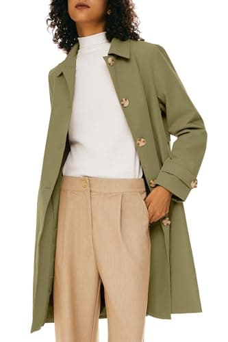 Image of Orolay Women's Trench Coat Single-Breasted Mid Long Classic Lapel Windproof Slim Outerwear Coats Green S