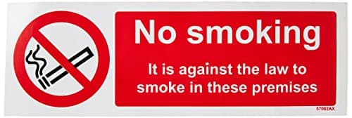 Image of V Safety No Smoking/Against The Law To Smoke In These Prohibition Sign - 300mm x 100mm - Self Adhesive Vinyl