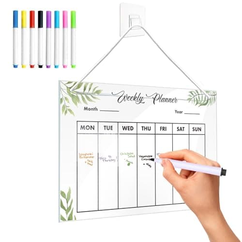Image of Clear Acrylic Weekly Calendar for Wall Wall-Mountable Memo Board with 8 Whiteboard Pens Wipeable Weekly Planner for Household Plan to do List for Bedroom Workplace 30 x 20cm