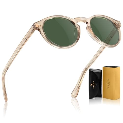 Image of CARFIA Mens Sunglasses Retro Polarised Eyewear UV400 Protection Round Frame in Acetate CA5289
