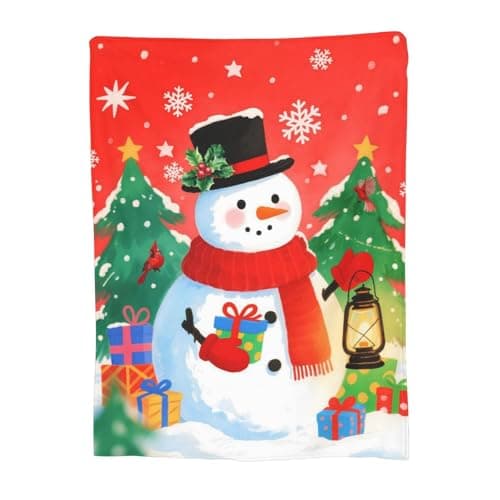 Image of Newhomestyle Xmas Snowman Blankets, Snowflake Christmas Tree Lightweight Anti Pilling Flannel Blanket, 150X125 cm Soft Throw Blanket for Bed Couch Chair Living Bedroom Winter Decor