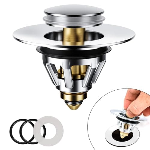 Image of Magichome Pop Up Sink Plug Replacement for 34-45mm Drain Holes, Universal Wash Basin Plug with Built-in Strainer, Brass Anti-Rust Pop Up Stopper for Bathroom Sink