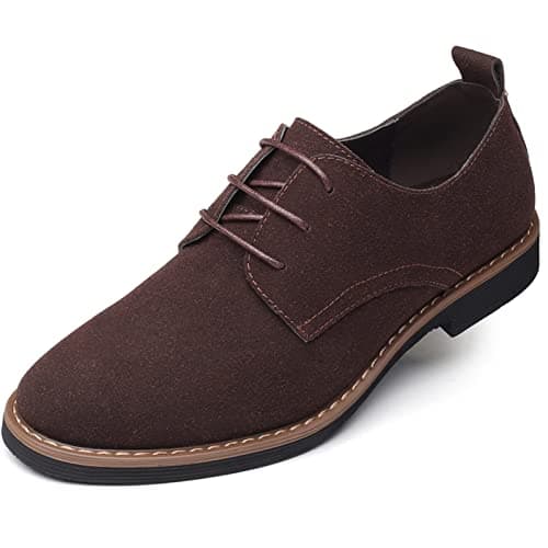 Image of Mens Suede Shoes Dress Shoes Classic Oxford-Fashion Lace Up Derby Shoes Brown UK 10