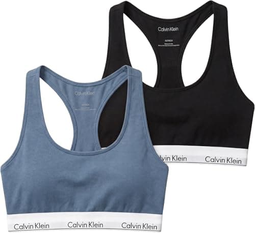Image of Calvin Klein Women's Bralette 2Pk LV00QF8494 Bralette, Multi (Black/Blue Tulip), 4XL