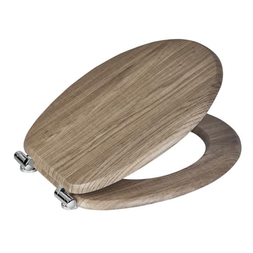 Image of Showerdrape Rust Oak Wood Effect Toilet Seat - Soft Close Chrome Hinges Comfortable Easy to Clean and Install with Universal Fittings Norfolk