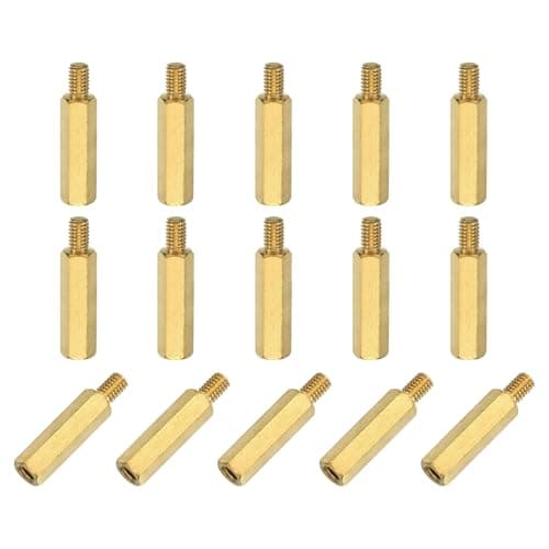 Image of sourcing map 15Pcs Male to Female Thread Spacer Screws, M4 x 20mm + 6mm Brass Hex Standoff Screws PCB Motherboard for Drone Quadcopter, Computer and Circuit Board