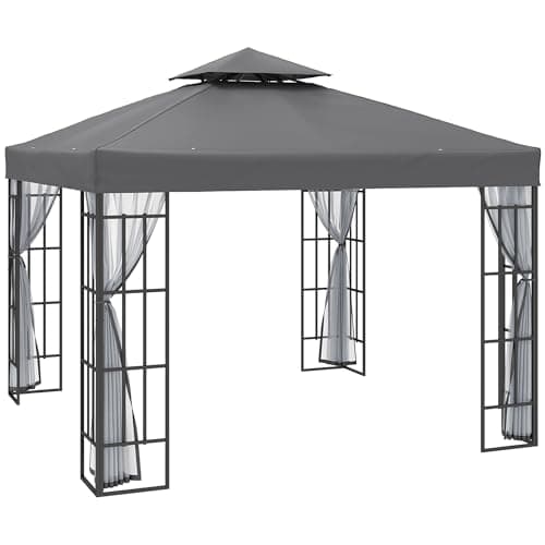 Image of Outsunny 3 x 3(m) Patio Gazebo Canopy Garden Pavilion Tent Shelter with 2 Tier Roof and Mosquito Netting, Steel Frame, Grey