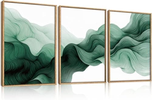 Image of TOARTi Large Green Abstract Waves Framed Canvas Wall Art Set,Modern Minimalist Wall Decor,Neutral Watercolor Brush Stroke Lines Artwork for Living Room,Bedroom,Farmhouse 12x16inchx3