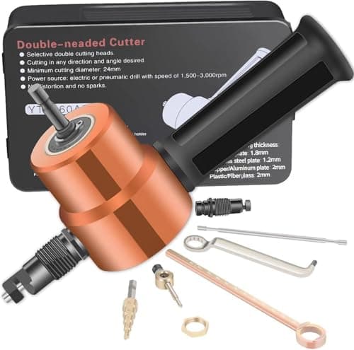 Image of Double Head Sheet Metal Cutter, Versatile Nibbler Drill Attachment for Straight Curve and Circle Cutting, Maximum 14 Gauge Steel, Perfect for Home DIY and Car Repair