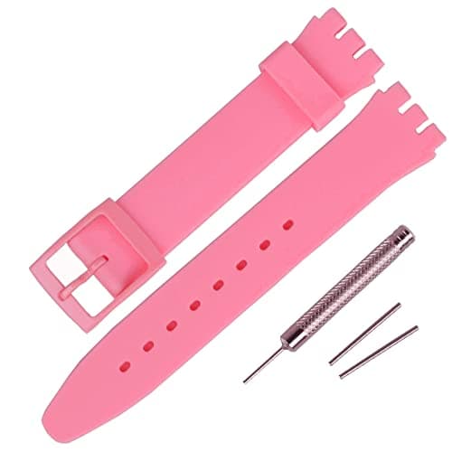 Image of Rihahisy 16mm Ultra-thin Silicone Rubber Watch Strap/Watch Band Replacement for Swatch (Pink)