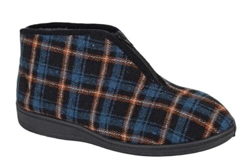 Image of Sleepers Mens Travis Thermal Zip Fastening Bootee Slippers/Ankle Slippers/Boot Slippers Navy Blue 8 UK