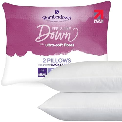 Image of Slumberdown Feels Like Down Pillows 2 Pack - Ultra-Soft Down Alternative Pillow for Front, Back & Side Sleepers | UK Made, Non-Allergenic, Machine Washable (48 x 74cm)
