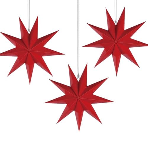 Image of Aartner paper lanterns Star,christmas ceiling paper decorations hanging,3 Park snowflake star paper Hanging Lamp Shade Wedding Birthday Christmas Home Party Decorations (Red)