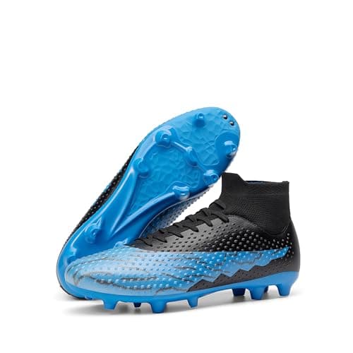 Image of DREAM PAIRS Men's Firm Ground Soccer Cleats High-top Football Cleats FG/AG Professional Training Outdoor Lightweight Soccer Shoes,Size 8,Black/Royal Blue,DMUMSO2404
