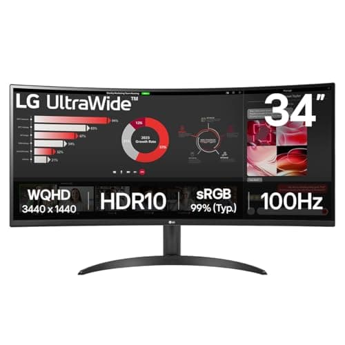 Image of LG UltraWide Curved PC Monitor 34WR50QK, 34 inch, 1440p, 100Hz, 5ms Response Time, VA Panel, Smart Energy Saving, Displayport, HDMI