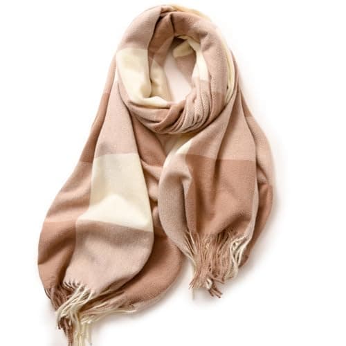 Image of FCHUI Womens Tartan Scarf - Winter Long Plaid Blanket Scarves Soft Warm Check Pashmina Wool Shawl Wraps Ladies Spinning Tassel Long Stole Scarf (Beige Camel)