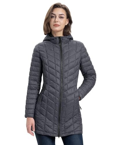 Image of 33,000ft Women's Winter Jacket Lightweight Long Quilted Jacket Water Resistant Transitional Down Jacket with Hood For Cold & Wet Weather Dark Grey M