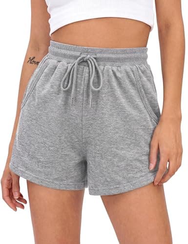 Image of Litherday Gym Shorts for Women UK Soft Lounge Shorts High Waist for Summer Daily Wear Comfy Hiking Travel Casual Sweat Shorts with Pockets Drawstring (Light Grey, M)