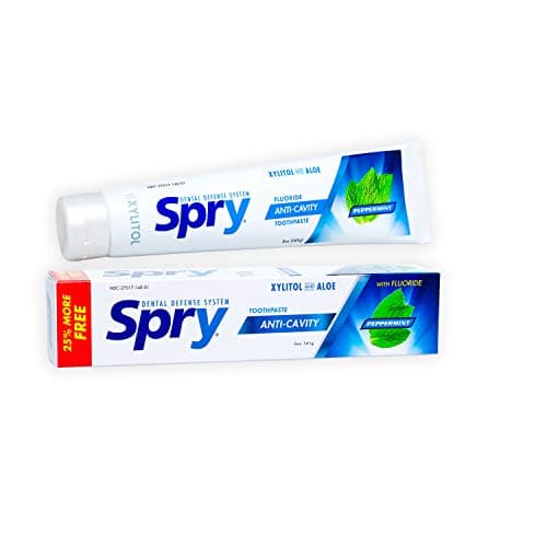 Image of Spry Natural Xylitol Toothpaste 5oz for Adults and Kids with Fluoride, Gentle for Sensitive Teeth Whitening and Remineralizing, Breath Freshening, Mouth Moisturizing, Peppermint (Pack of 1)