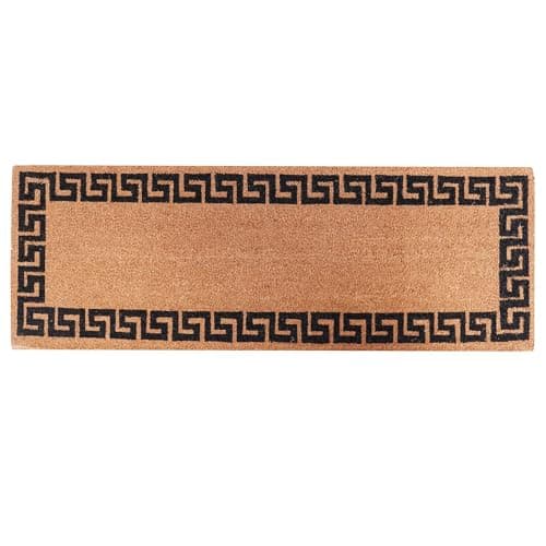 Image of Extra Long Printed Coir Doormat 40x125cm Non-Slip Backing Large Natural Runner for Hallway Entrance Indoor Outdoor Dirt Trapping Heavy Duty Coconut Fibre Mat [Greek Key]