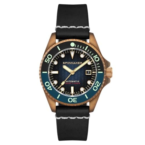 Image of Spinnaker Men's 43mm Tesei Bronze Swiss Automatic Midnight Blue Watch with Leather Strap SP-5060-0A