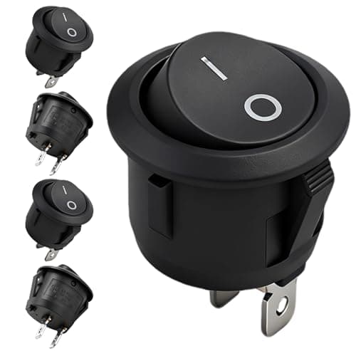 Image of 5Pcs 12v Awitch,Black KCD1-105 Round Toggle Rocker Switch,12v Light Switches,6A 250V 10A 125V SPST 2 Pin On/Off Mini Car Switch Power Switch Button for Car, Boat, Homehold Application (5Pcs)