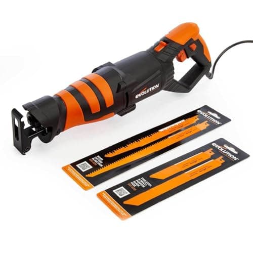 Image of Evolution Power Tools R230RCP Reciprocating Saw with 4 Multi-Purpose Bi-Metal Blades, 230 V