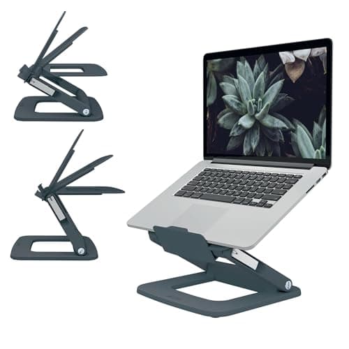Image of Leitz Height Adjustable Multi-Angle Laptop Stand, 80% Recycled Plastic, Six Pre-Set Height & Angle Combinations, Compact Footprint, 100% Recyclable, Ergo Range, Dark Grey, 64240089