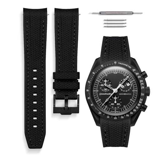 Image of HORACE Universal 20mm Liquid Silicone Watch Strap – Compatible with Omega x Swatch MoonSwatch – Installation Kit Included (Black – Black Stitching)