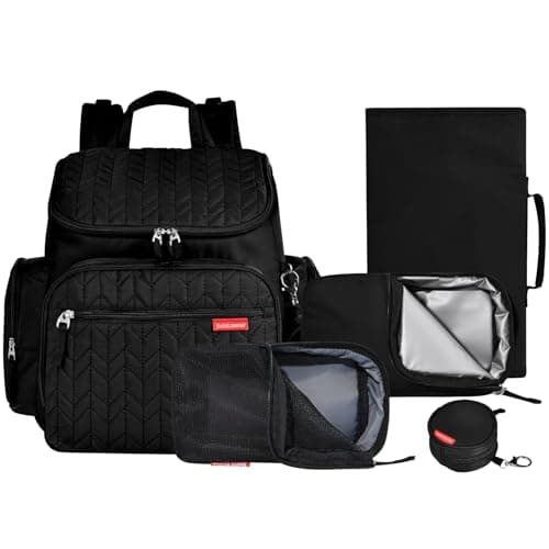 Image of Bebamour Upgraded Nappy Changing Bag Backpack Large Travel Baby Bag with Changing Pad, Mesh Bag, Insulated Bag, Pacifier Case& Stroller Attachment, Diaper Backpack for Mom&Dad (Black)
