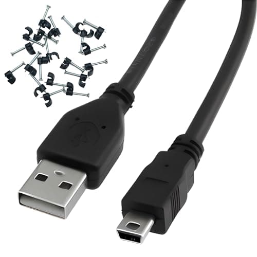 Image of Reulin 5m Long High Speed USB 2.0 Type A to Mini-B Cable, Mini Black Wire with clips - 5 Metre