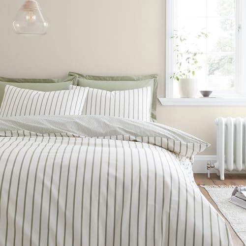 Image of Bianca Hampton Stripe 200 Thread Count Cotton Reversible King Duvet Cover Set with Pillowcases Green