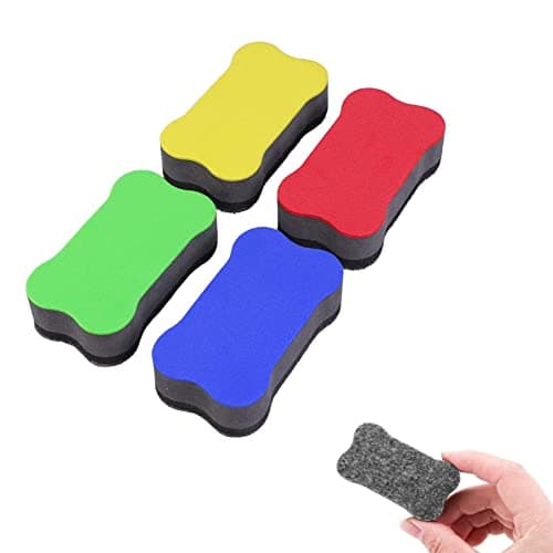 Image of 4pcs Whiteboard Dry Eraser Chalkboard Dry Erase Erasers,Mini Magnetic Whiteboard Eraser,4 Colors Dry Wipe Eraser with Thick Felt Pad and Bone Shape,Suitable for Classroom School Office Suppies