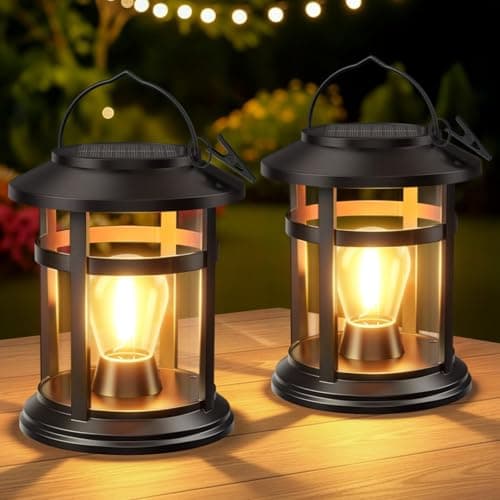 Image of GEARLITE Solar Lanterns for Outside 2 Pack, Upgraded Bright Hanging Solar Lights Outdoor Garden,15+ Hours IP65 Waterproof Garden Ornaments Outdoor for Garden Patio Yard Decor, Ideal Gifts for Women