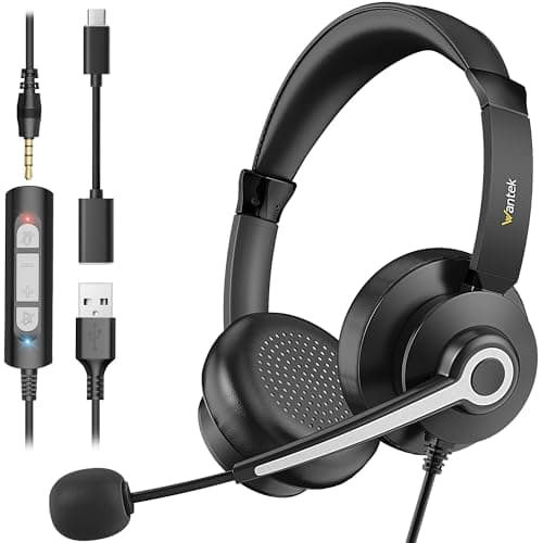 Image of Wantek USB Headset with Microphone USB/3.5mm/C Headphone with Mic [3 in 1 ] Noise Cancelling Headphones Laptop Office On Ear Headset for Calling, Computer, Teams Office Work, Conference Headsets